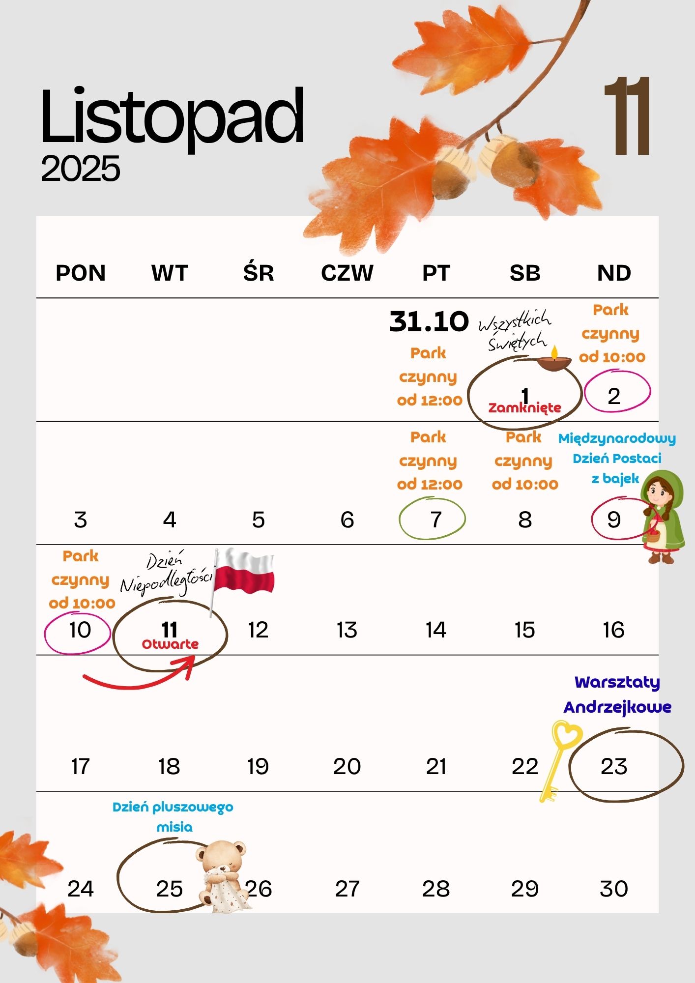 Kalendarz LISTOPAD